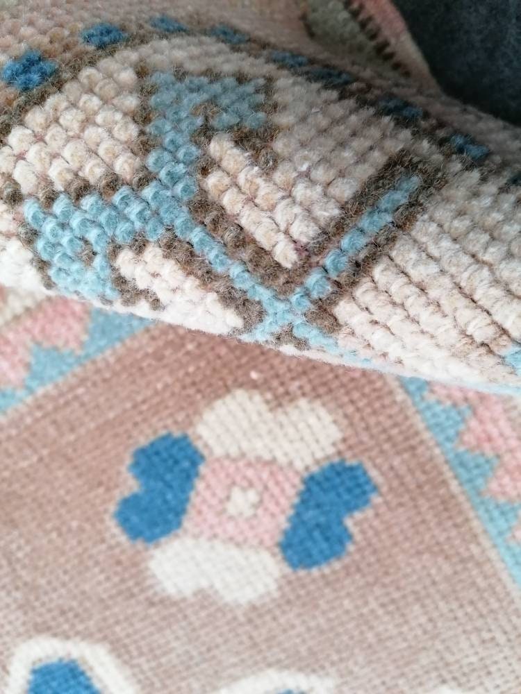 4.5 x 7.3 Turkish rug blue wool rug, vintage oushak rug, handmade rug
