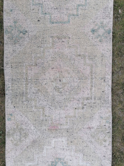 2.8 x 10.6 Pastel runner rug, vintage runner, wool runner,hallway runner, hand made runner