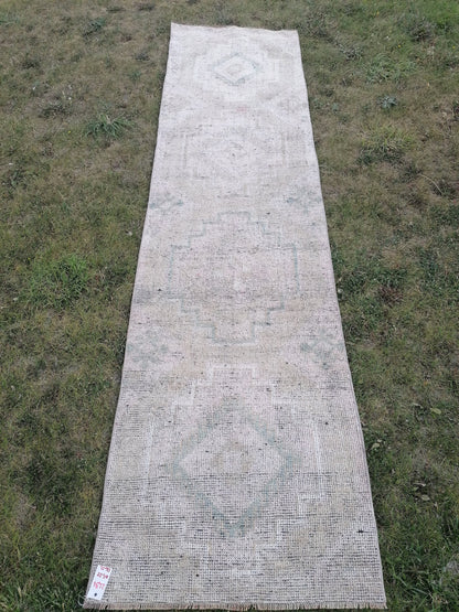 2.8 x 10.6 Pastel runner rug, vintage runner, wool runner,hallway runner, hand made runner