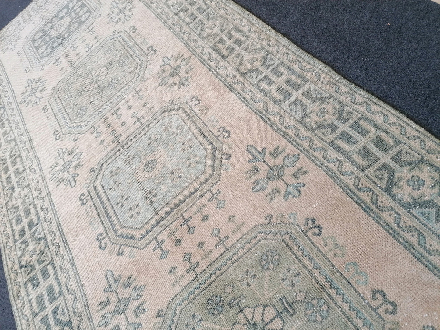 4.3 x 11.3 turkish runner rug, vintage oushak runner rug,