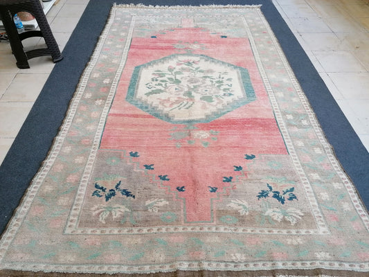 5.4 x 8.8 vintage turkish rug, pastel oushak rug,  vintage hand made