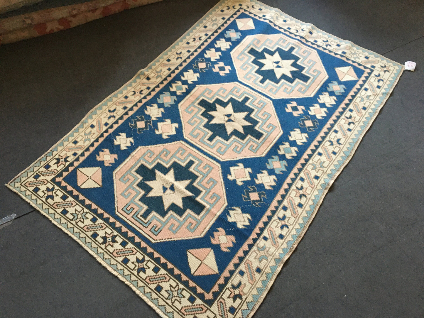 4 x 6.5 feet handmade muted blue kitchen rug, turkish rug oushak rug