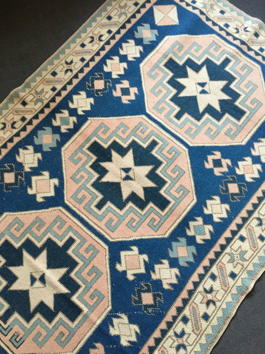 4 x 6.5 feet handmade muted blue kitchen rug, turkish rug oushak rug