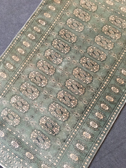 2.5 x 4 green turkish bedroom rug, vintage handmade small bedroom rug,
