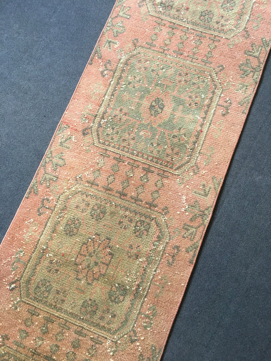 2x11 feet overlong entryway vintage runner, handmade faded color pink corridor long runner, hallway large runner rug,gray office long runner