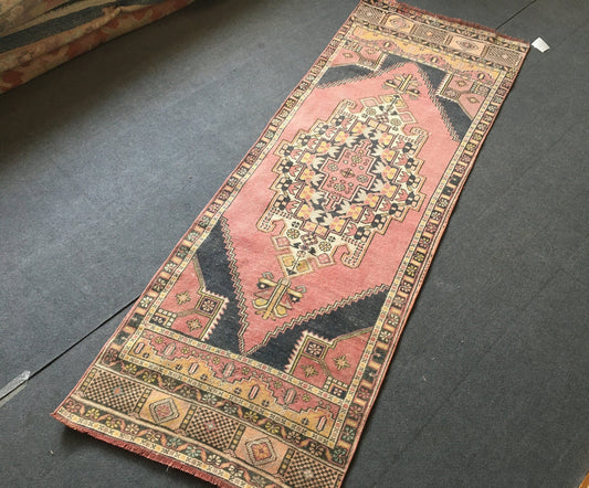 3 x 7.5 handmade runner, vintage kitchen floor runner rug, Oushak rug
