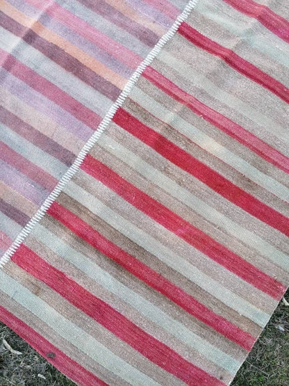 6.7 x 10 Flatwoven kilim rug, stripe turkish handmade rugs vintage turkish rug