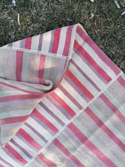6.9 x 8.5 flatwoven kilim rug, stripe turkish hand made rugs  vintage rug