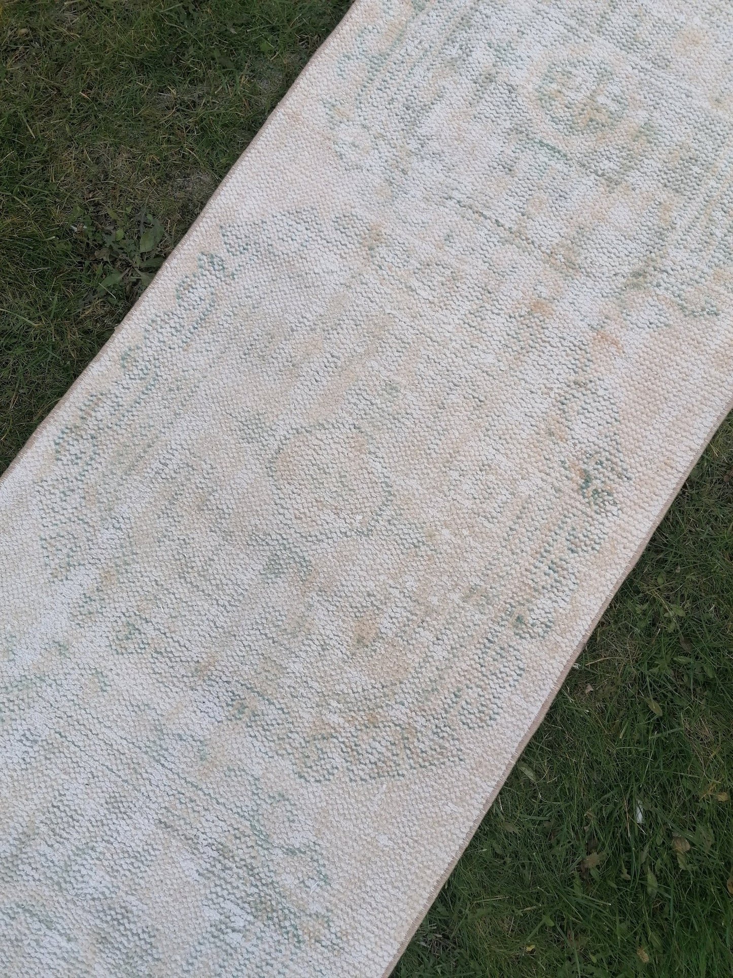 2.4 x 11 distressed vintage runner rug, muted  turkish runner rug,