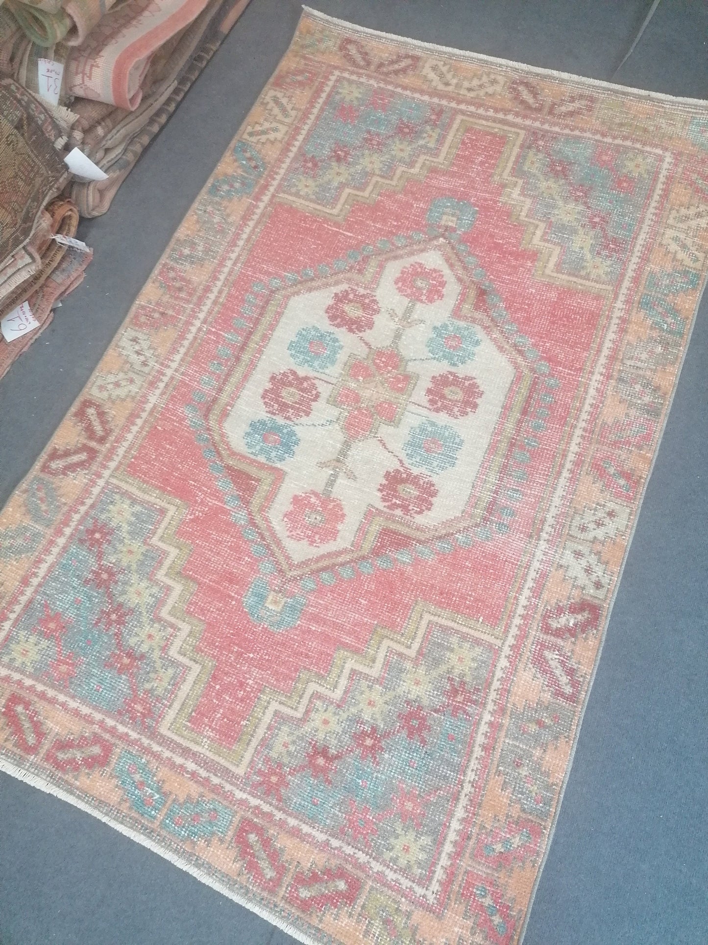 Vintage blue rug 3.10 x 6 oushak rug handmade wool rug,