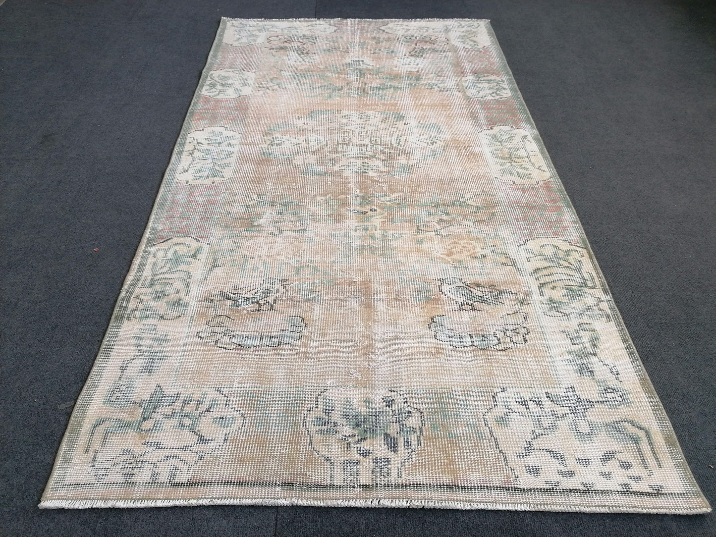 3.8 x 6.7 Muted distressed vintage rug  turkish rug, muted rug oushak rug oriental antique rug