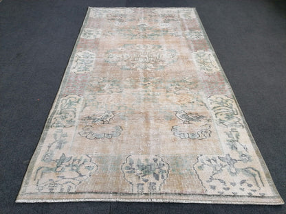 3.8 x 6.7 Muted distressed vintage rug  turkish rug, muted rug oushak rug oriental antique rug