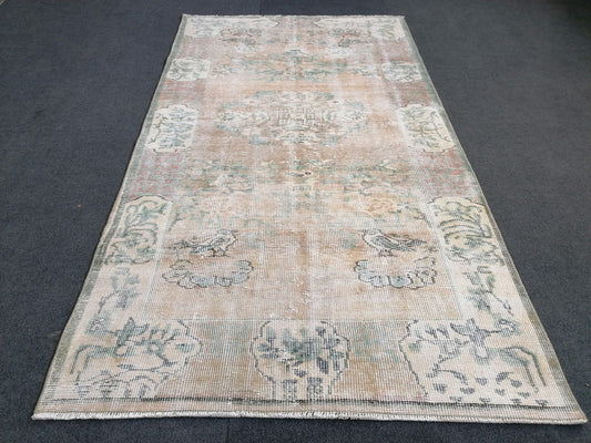3.8 x 6.7 Muted distressed vintage rug  turkish rug, muted rug oushak rug oriental antique rug