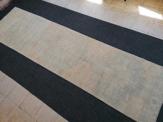 3.3 x 12.9 Turkish runner rug, vintage oushak runner rug,kitchen runner rug, hallway runner rug, Handmade runner