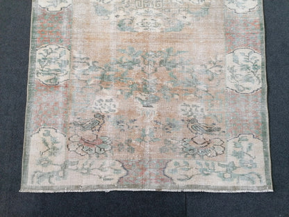 3.8 x 6.7 Muted distressed vintage rug  turkish rug, muted rug oushak rug oriental antique rug