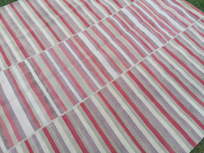 7 x 9 Handmade flatweave kilim rug  stripe wool rug, woven rug, pastel turkish kilim, muted flat_weaving rug