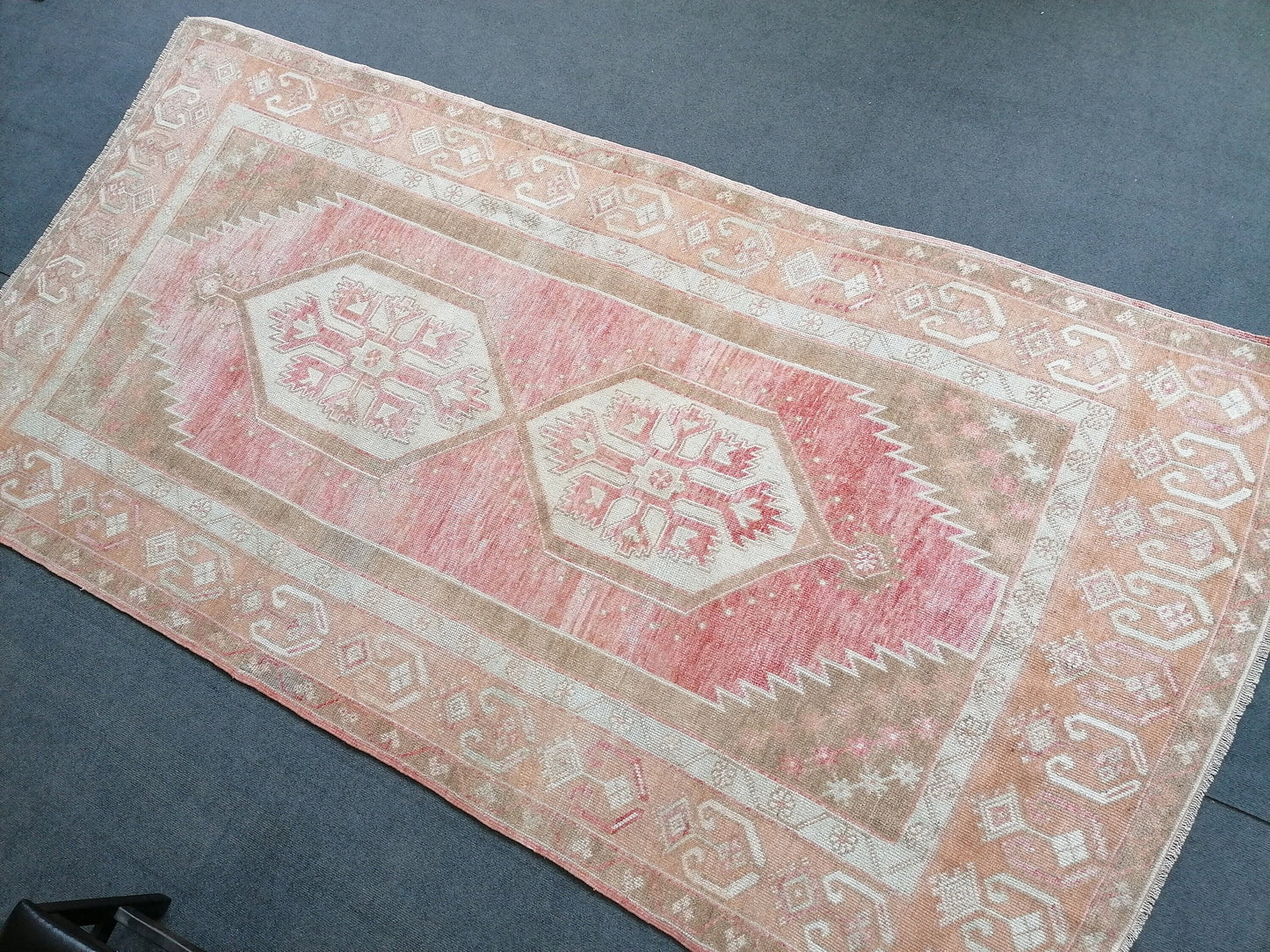 4.4 x 8.11 Vintage rug, hand made wool rug  vintage runner rug, turkish rug, oushak rug