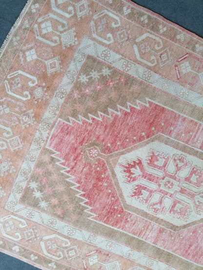 4.4 x 8.11 Vintage rug, hand made wool rug  vintage runner rug, turkish rug, oushak rug