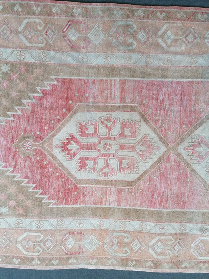 4.4 x 8.11 Vintage rug, hand made wool rug  vintage runner rug, turkish rug, oushak rug