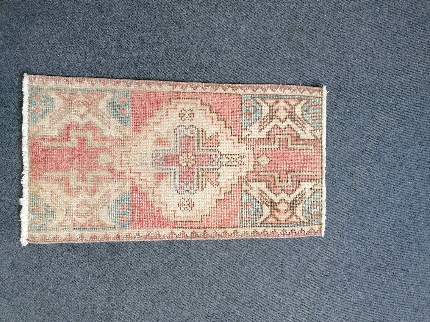Vintage small turkish rug, hand made wool rug 2.10x1.6 feet