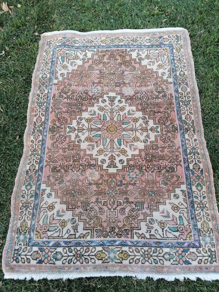 3.6 x 5 handmade rug, vintage rug, wool hand-knotted rug