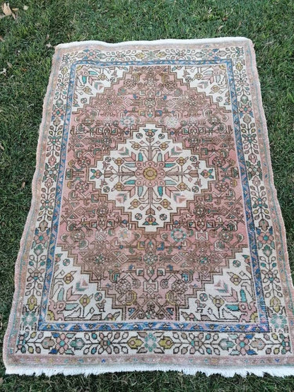 3.6 x 5 handmade rug, vintage rug, wool hand-knotted rug