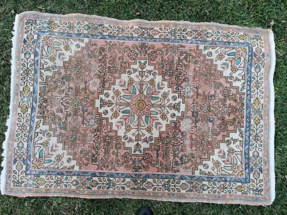3.6 x 5 handmade rug, vintage rug, wool hand-knotted rug