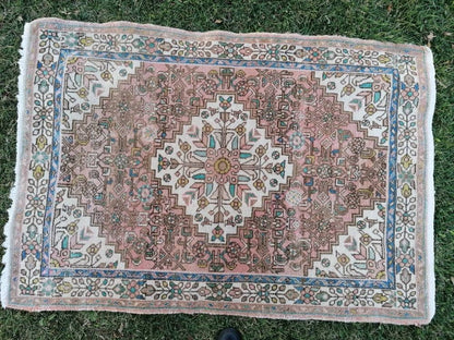 3.6 x 5 handmade rug, vintage rug, wool hand-knotted rug