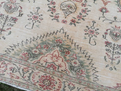 5.8 x 9.5 Oushak rug, large pastel vintage wool rug  hand made rugs, turkish living room rug