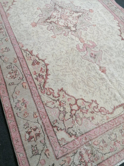 5.5 x 9.7 Large vintage pink pastel rug  oushak handmade wool rug, muted area rug, bohemian rug