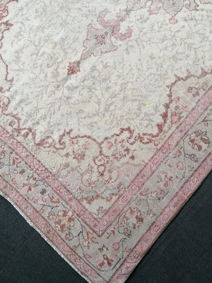5.5 x 9.7 Large vintage pink pastel rug  oushak handmade wool rug, muted area rug, bohemian rug
