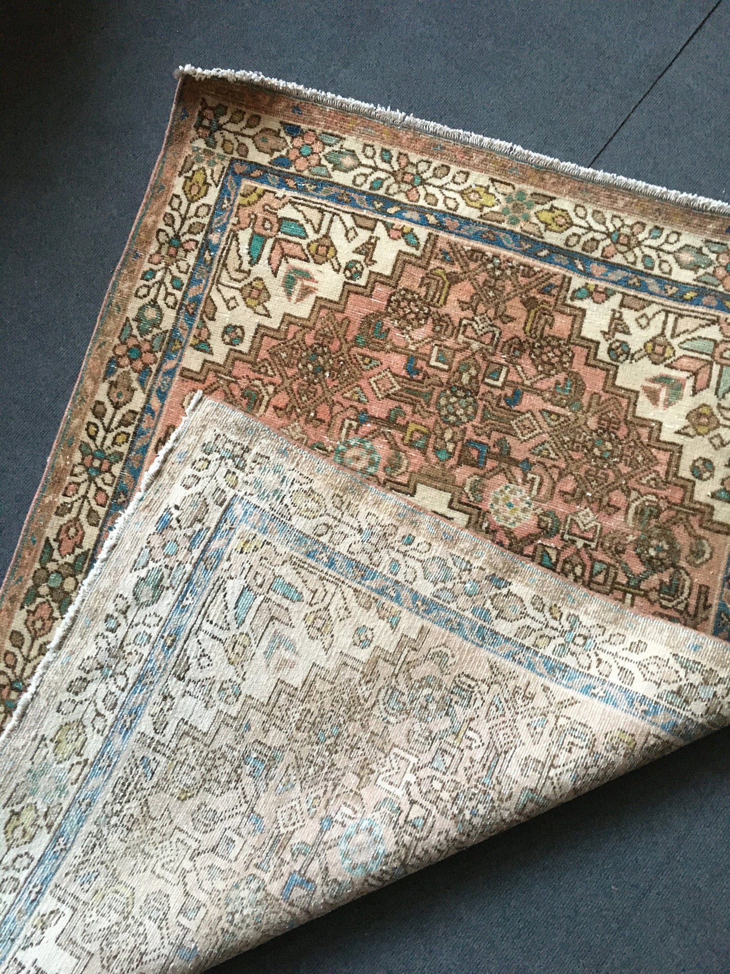 3.4 x 5 feet handmade natural brown area rug, vintage medium size rug
