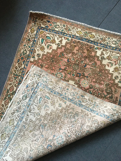 3.4 x 5 feet handmade natural brown area rug, vintage medium size rug