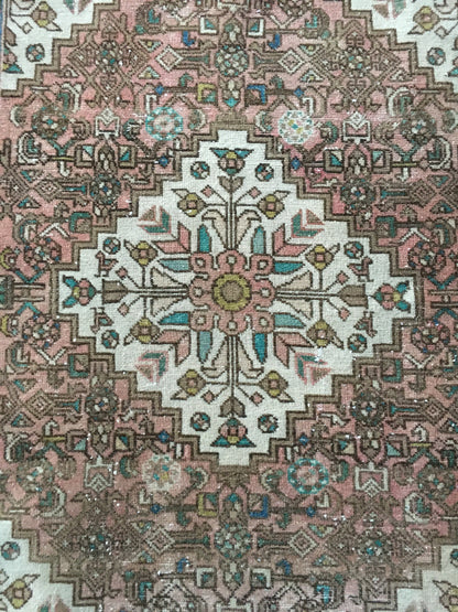 3.4 x 5 feet handmade natural brown area rug, vintage medium size rug