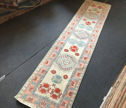 2.5 x 7.5 feet vintage bohemian long runner, handmade turkish wool runner