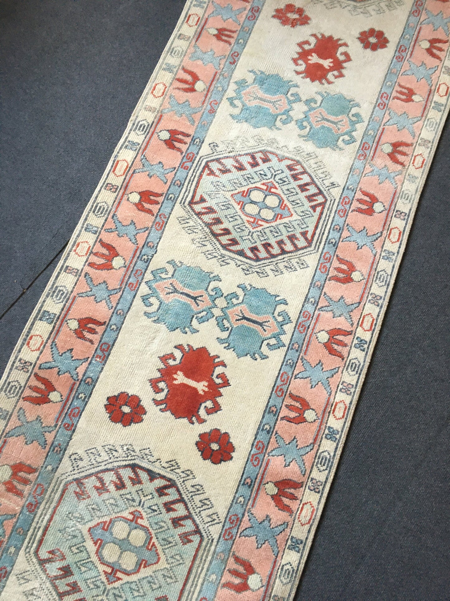 2.5 x 7.5 feet vintage bohemian long runner, handmade turkish wool runner
