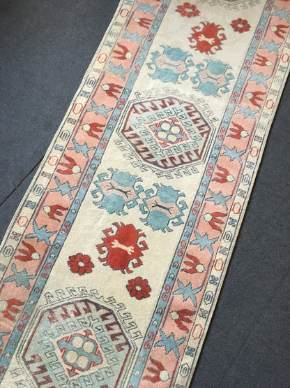 2.5 x 7.5 feet vintage bohemian long runner, handmade turkish wool runner