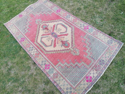 3.8 x 6.4 Turkish wool rug vintage handmade rug oushak rug kitchen rug bohemian rug