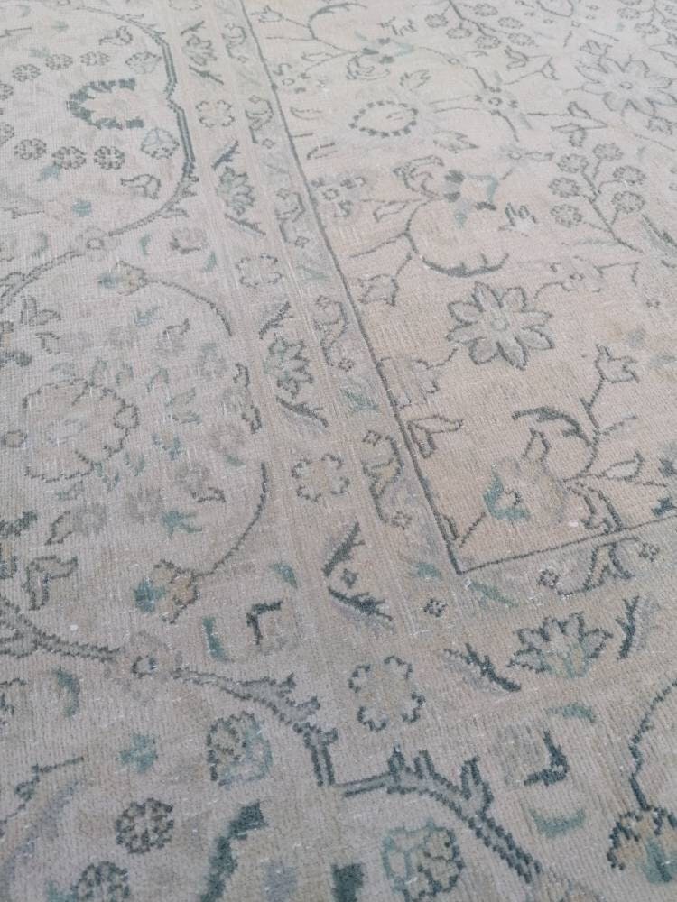 6.6 x 9.6 wool rug, oushak handmade rug,muted hand-knotted rug, living room rug