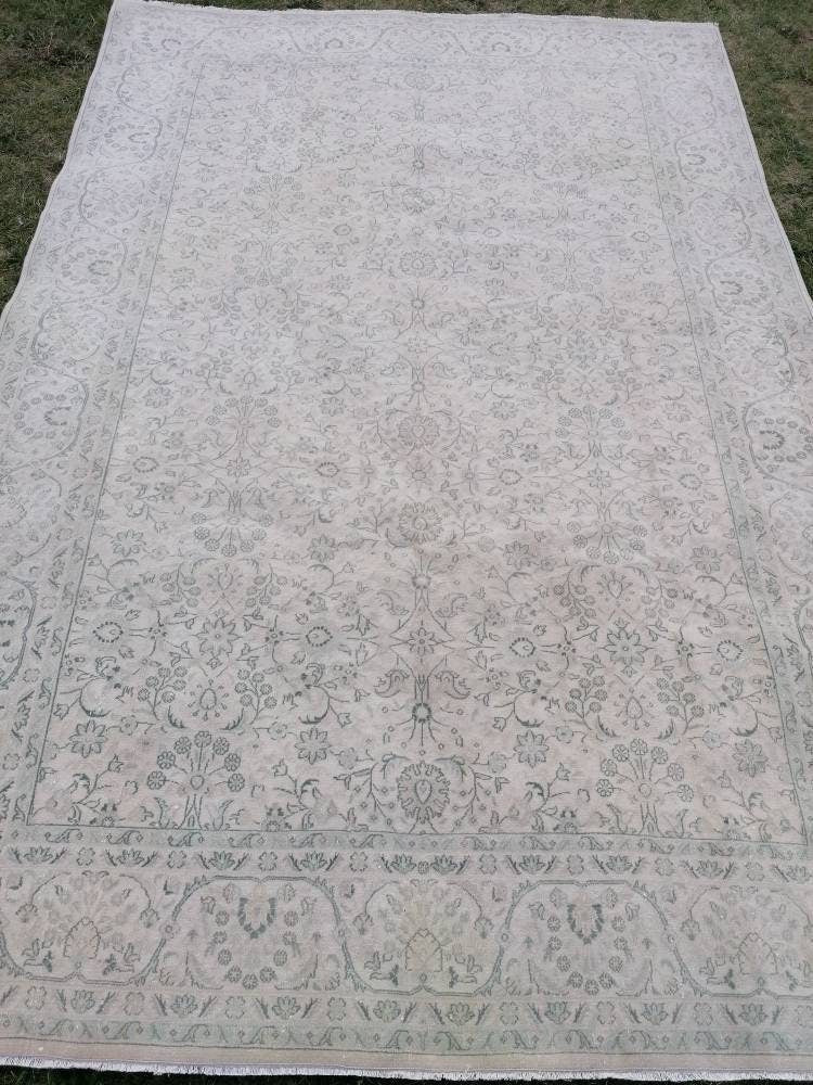 6.6 x 9.6 wool rug, oushak handmade rug,muted hand-knotted rug, living room rug