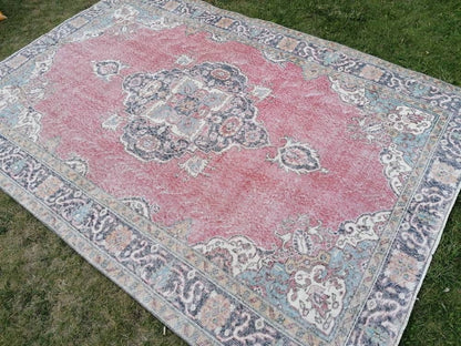 6x9  vintage rug, pastel oushak wool rug  distressed unique hand made rug, living room rug