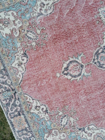 6x9  vintage rug, pastel oushak wool rug  distressed unique hand made rug, living room rug