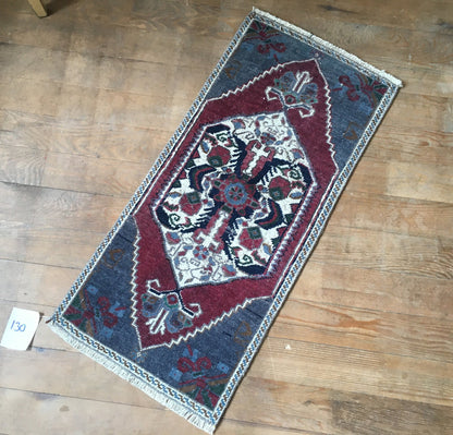 1.3 x 2.8 feet wool handmade kitchen floor mini rug, small door mat red, living room area mini rug