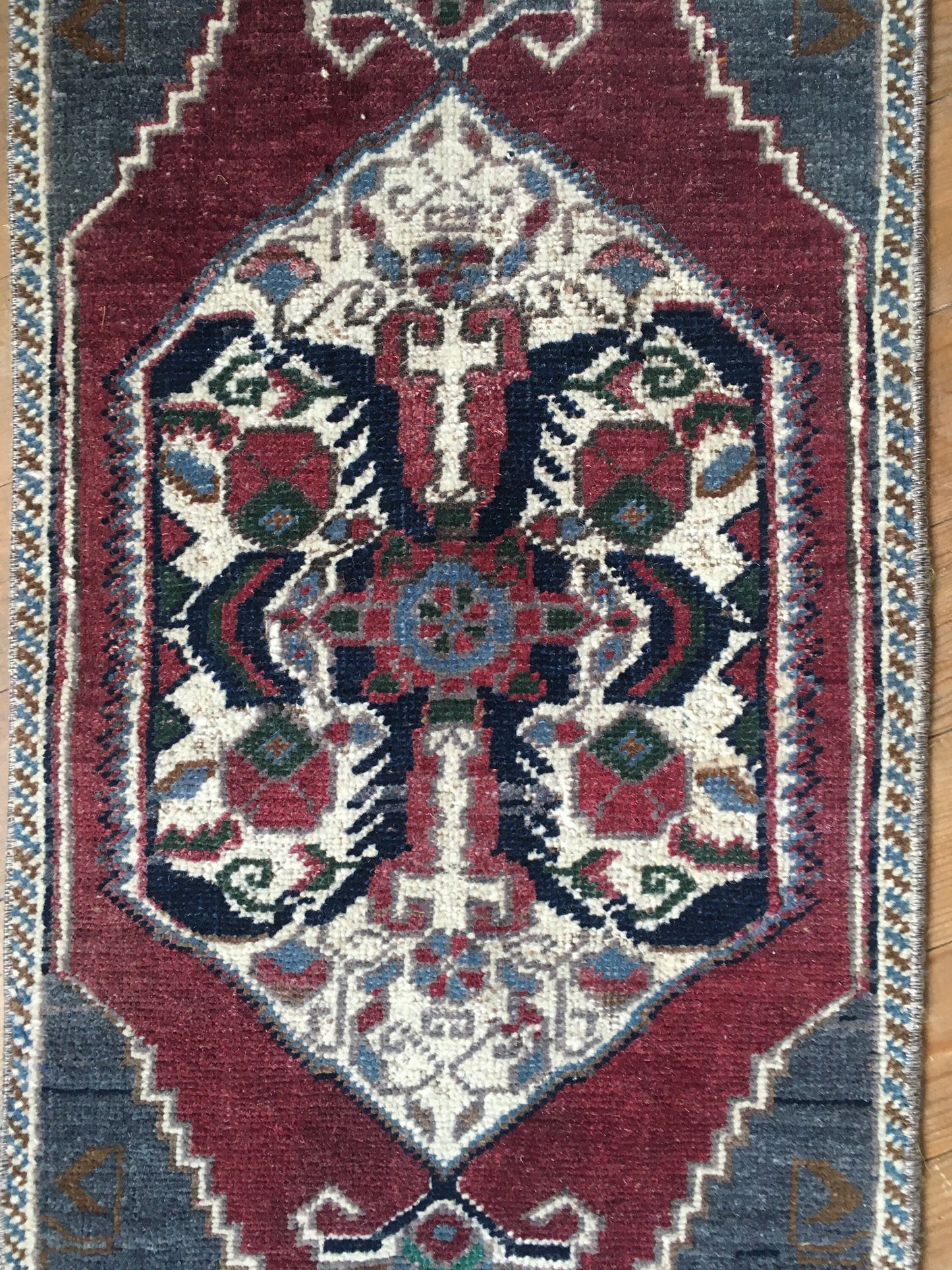 1.3 x 2.8 feet wool handmade kitchen floor mini rug, small door mat red, living room area mini rug