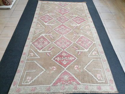 4.10 x 8.5 Neutral oushak rug, vintage wool rug turkish handmade rug runner rug, living room rug, kitchen runner