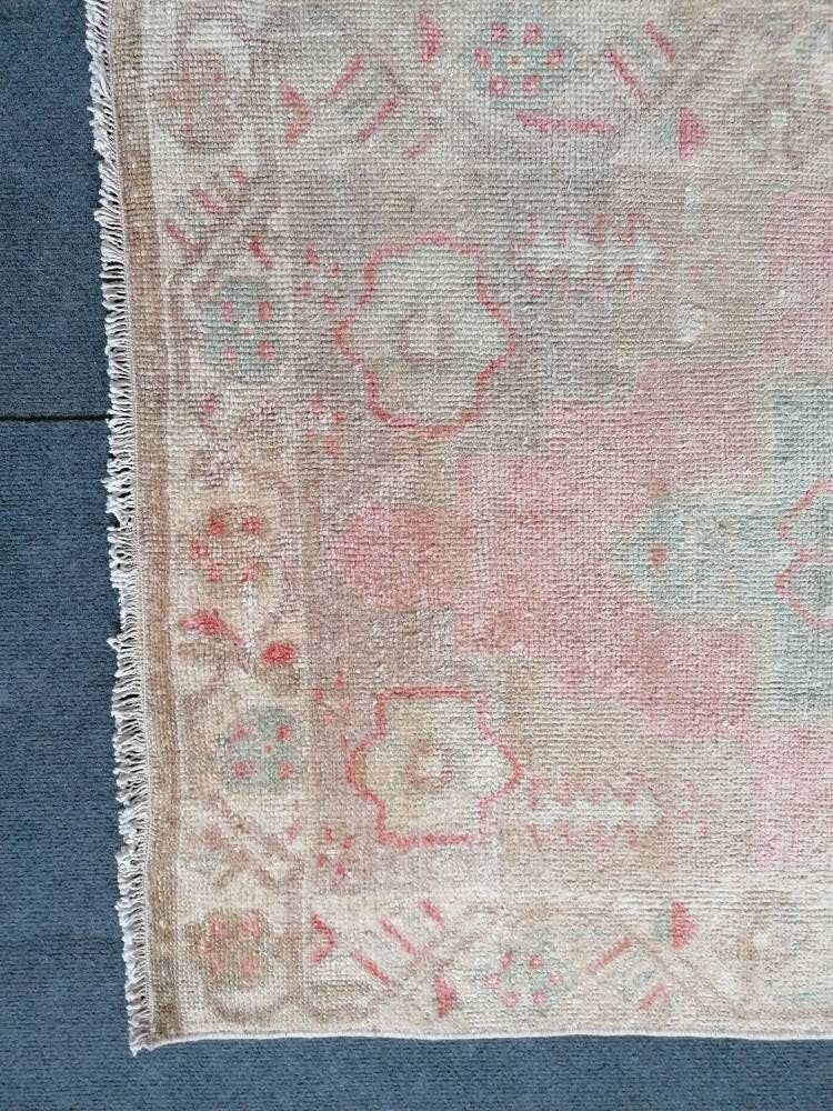 4 x 2.5 Turkish rug,pastel vintage rug oushak rug unique hand made rug kitchen rug bohemian rug traditional