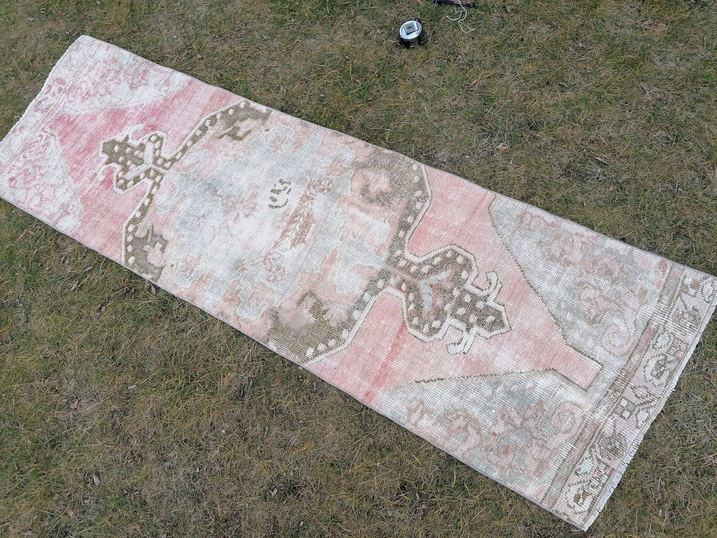 Oushak wool runner 2.2 x 7 distressed turkish rug, vintage runner ,  vintage anatolian rug