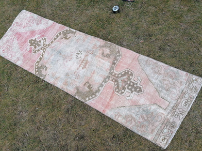Oushak wool runner 2.2 x 7 distressed turkish rug, vintage runner ,  vintage anatolian rug