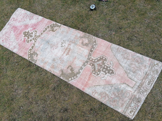 Oushak wool runner 2.2 x 7 distressed turkish rug, vintage runner ,  vintage anatolian rug