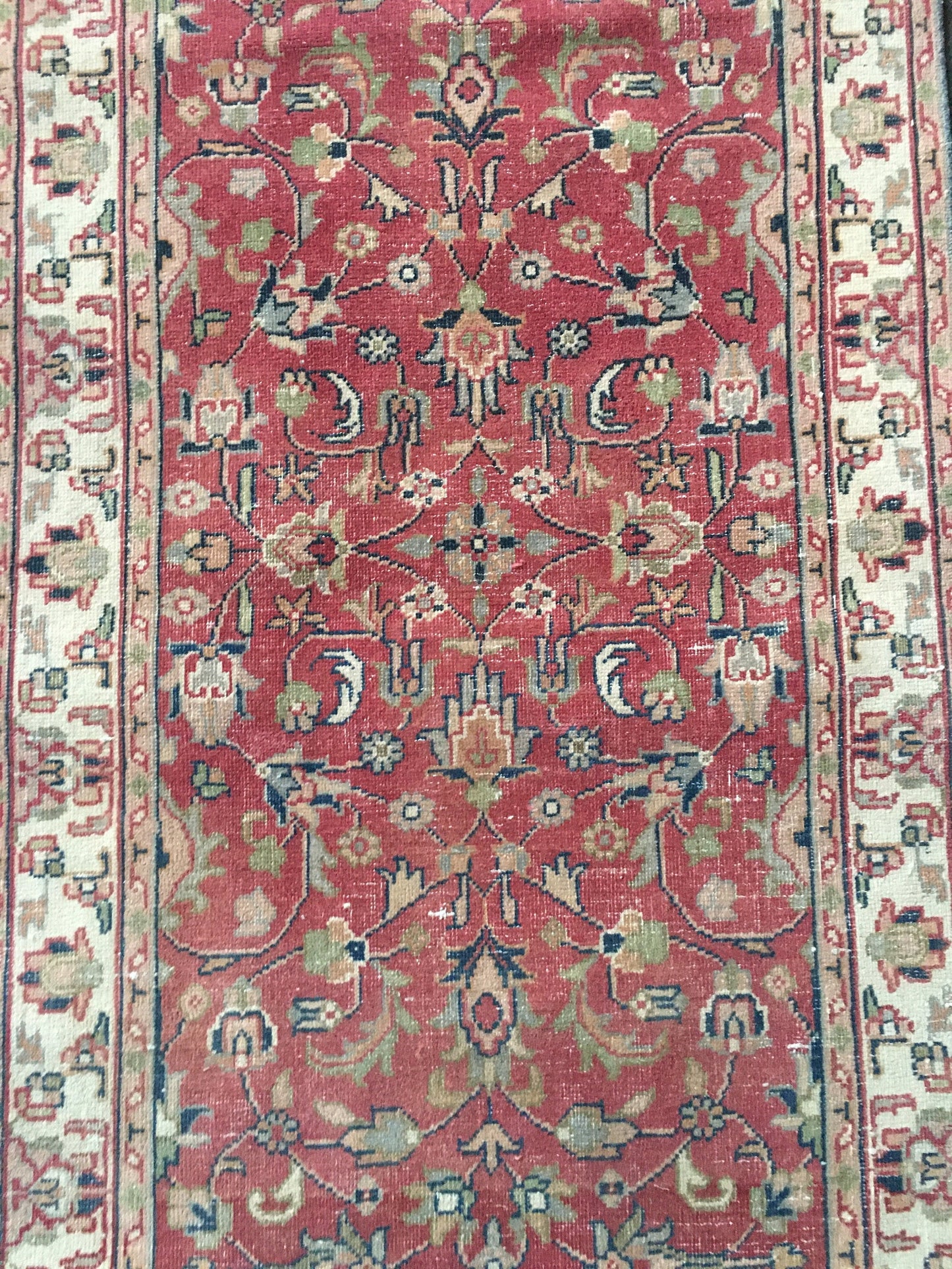 2.6 x 6.7 feet handmade floral living room area runner, vintage hand-knotted rug